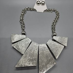 Fashion Jewelry Silver Multi Chain Abstract Necklace & Earring Set